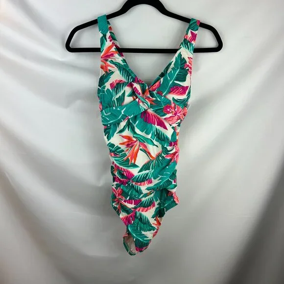 Kona Sol One Piece Women's Tropical Print Front Wrap Swimsuit Sz: S - Picture 3 of 9